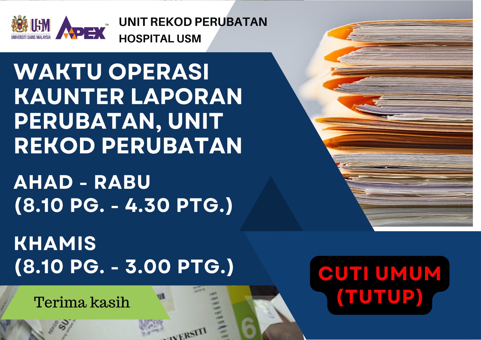 Waktu operasi kaunter Laporan Perubatan